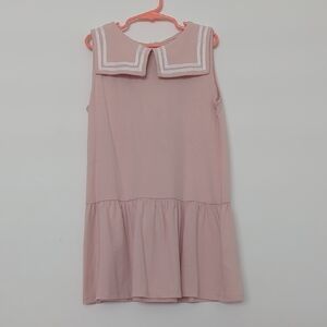 Girls' Pink Sailor Collar Drop-Waist Dress